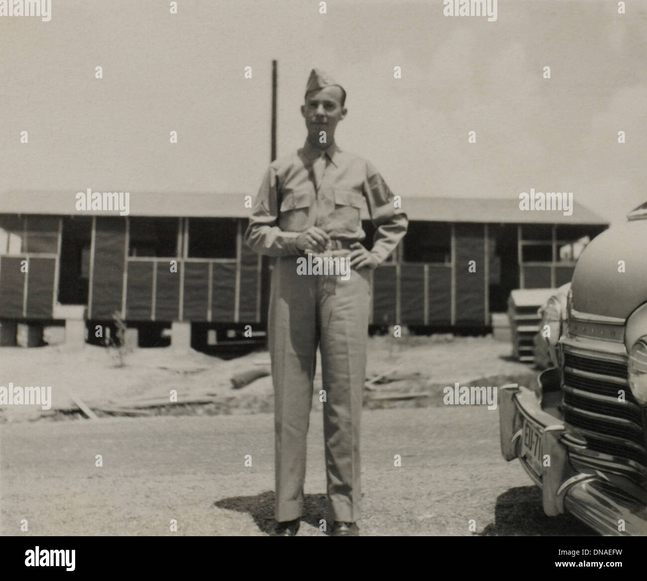 Soldato in uniforme, ritratto, durante la seconda guerra mondiale, HQ 2° Battaglione, 389a di fanteria, US Army Base Militare, Indiana, USA, 1942 Foto Stock