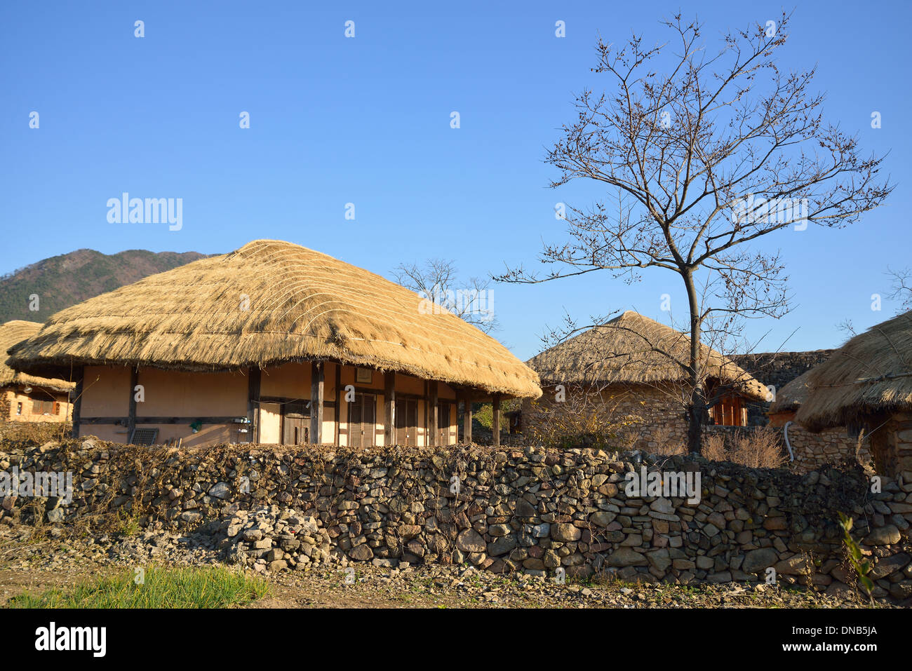 Tetto di Paglia casa in Coreano Tradizionale vecchia chiamata NakAn in Corea Foto Stock