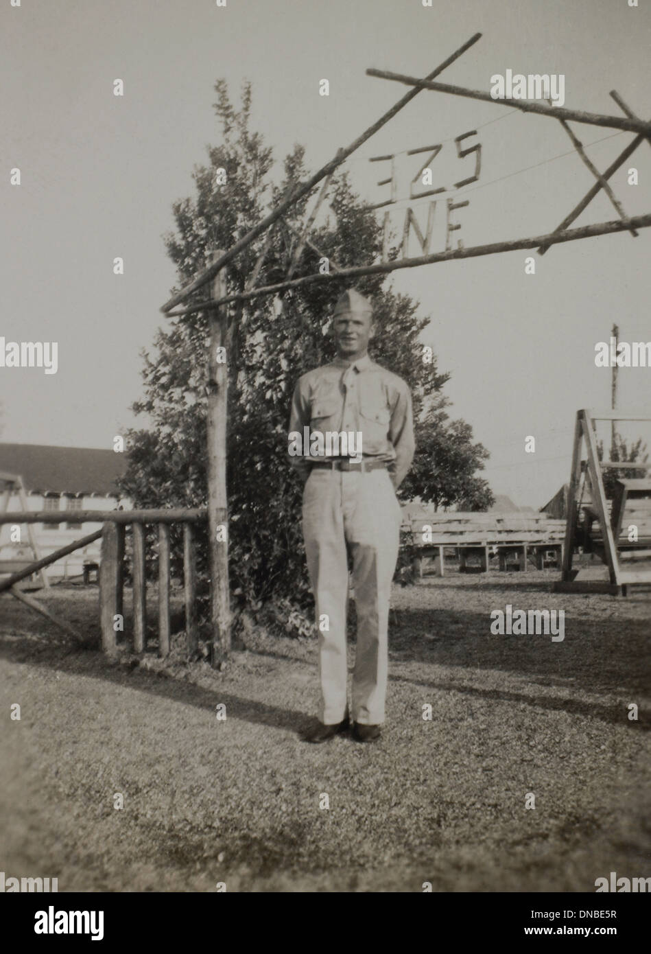 Soldato in uniforme, ritratto, durante la seconda guerra mondiale, 325fanteria, US Army base militare , Camp Claiborne, Louisiana, USA, 1942 Foto Stock