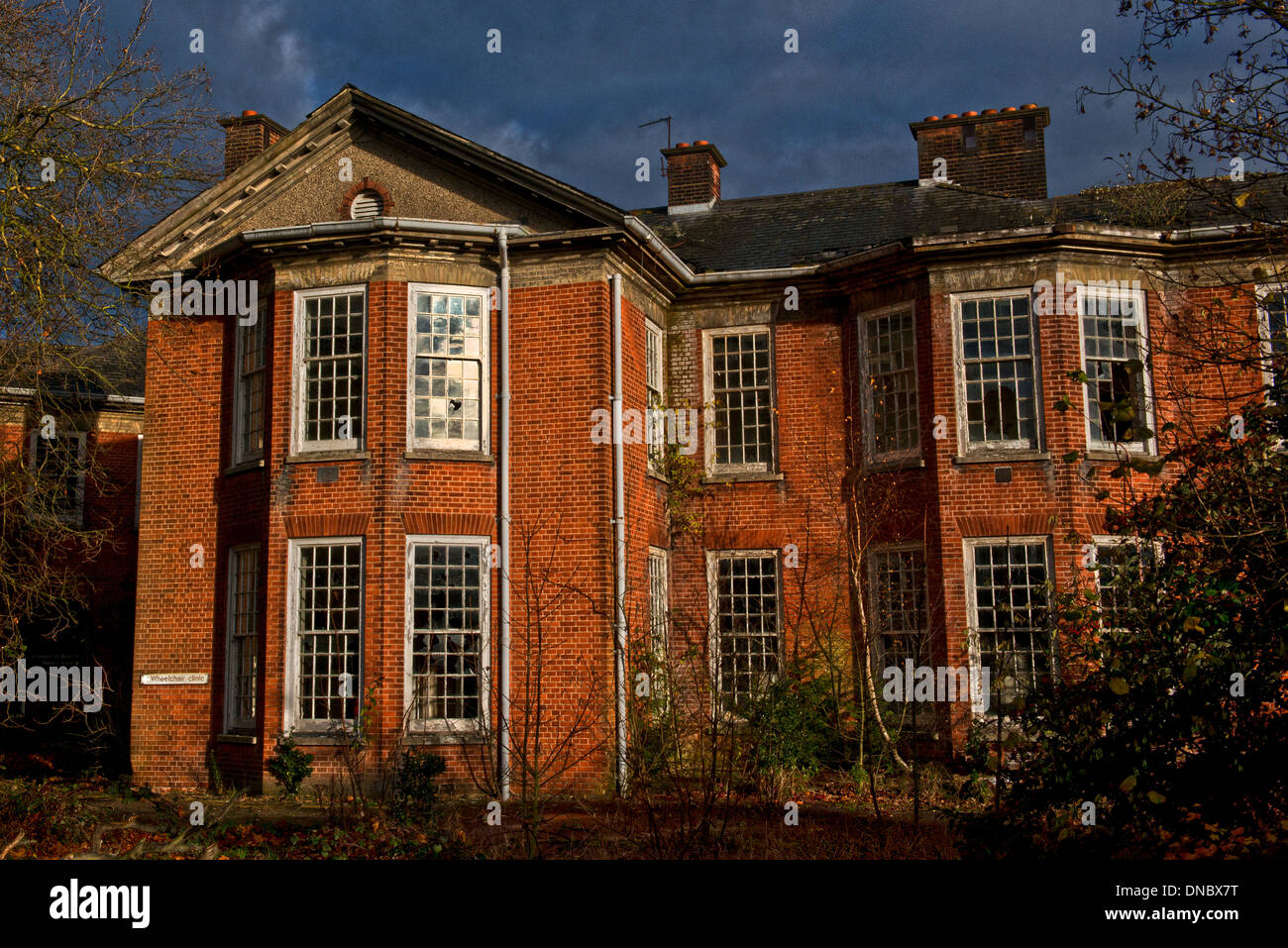 Ora chiuso e abbandonata Severalls ospedale psichiatrico, Colchester. Questo famigerato manicomio è ora in attesa di riconversione. Foto Stock