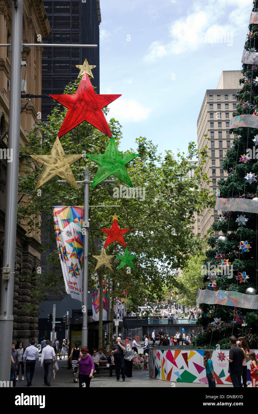 Sydney albero di natale e decorazioni in martin place,Sydney , Australia Foto Stock