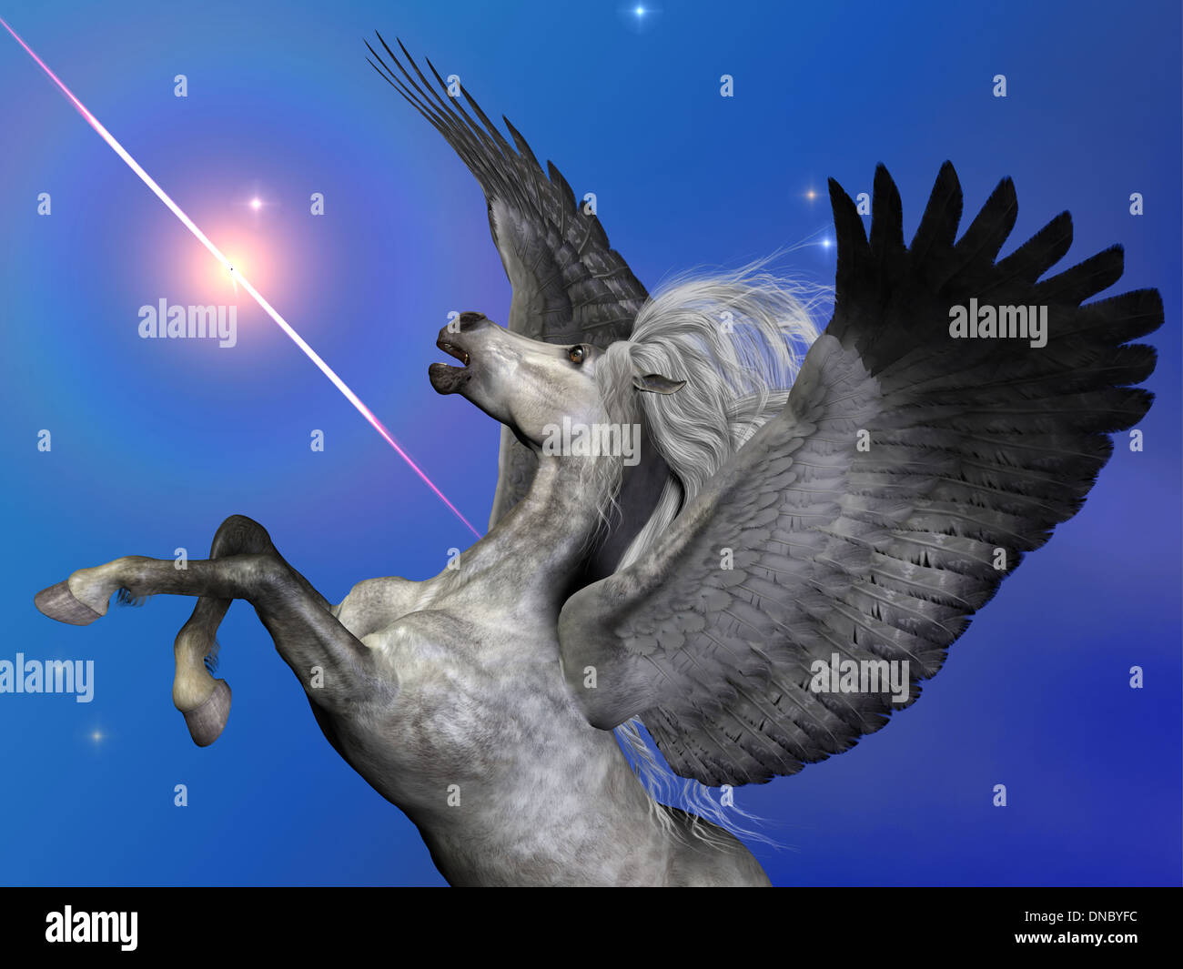 Pegasus è un flying cavallo alato di antico mito e folclore tramandate attraverso i secoli. Foto Stock