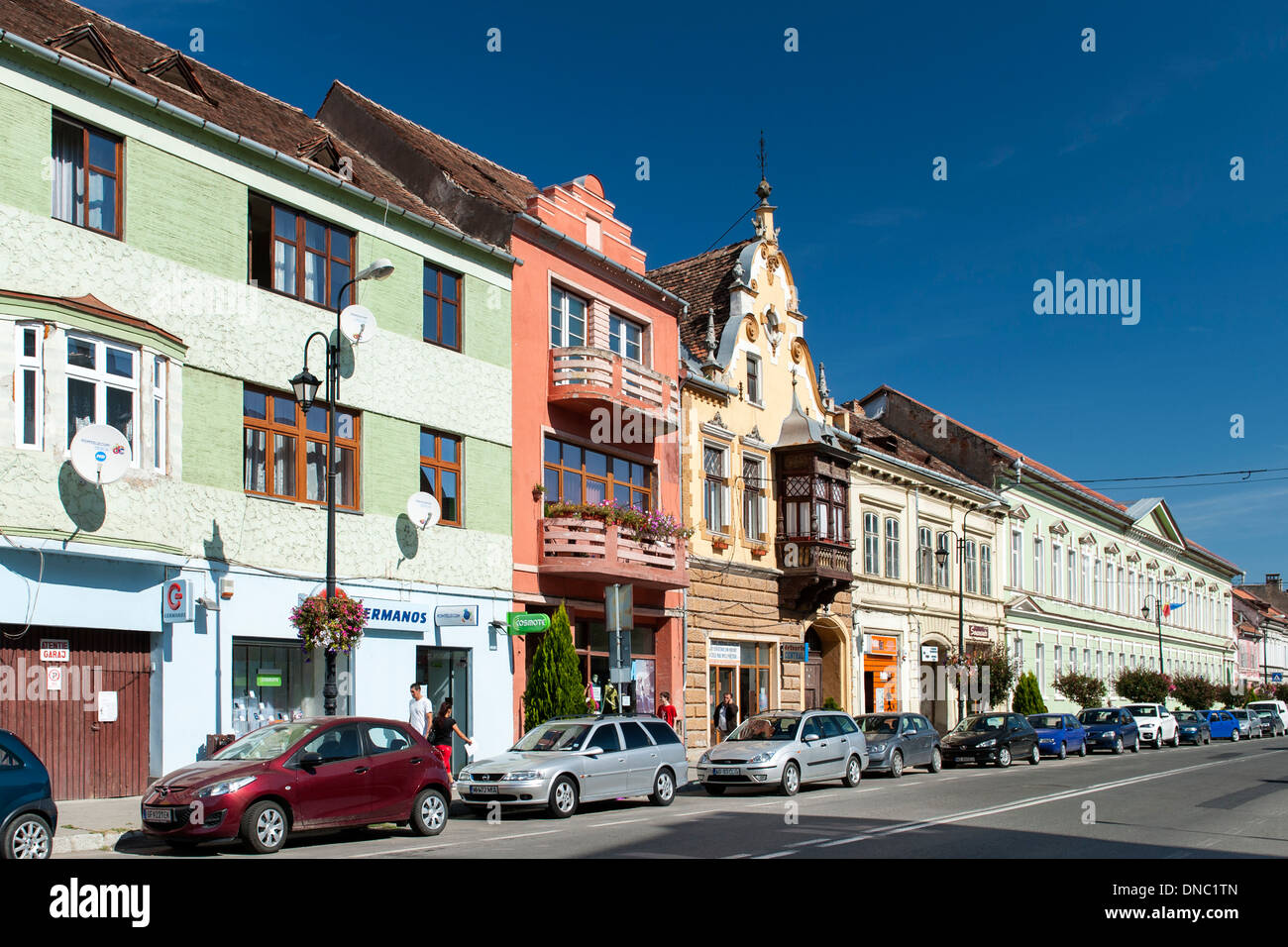Morii Street nella città di Sighișoara nella regione della Transilvania del centro di Romania. Foto Stock