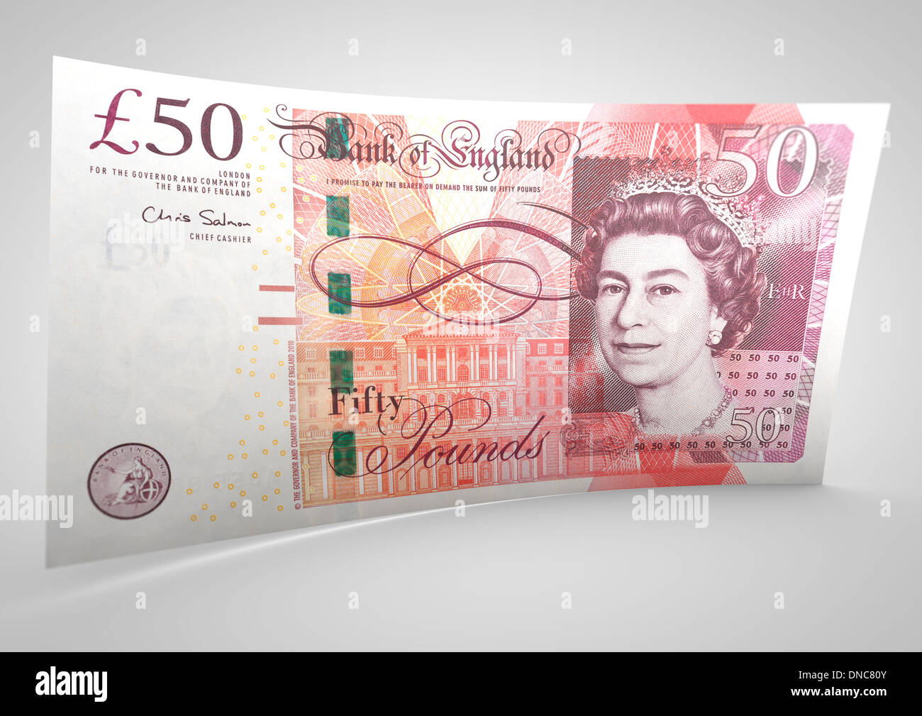 BANCONOTE IN CARTA £ 50 50 Sterlina singola isolata Foto Stock