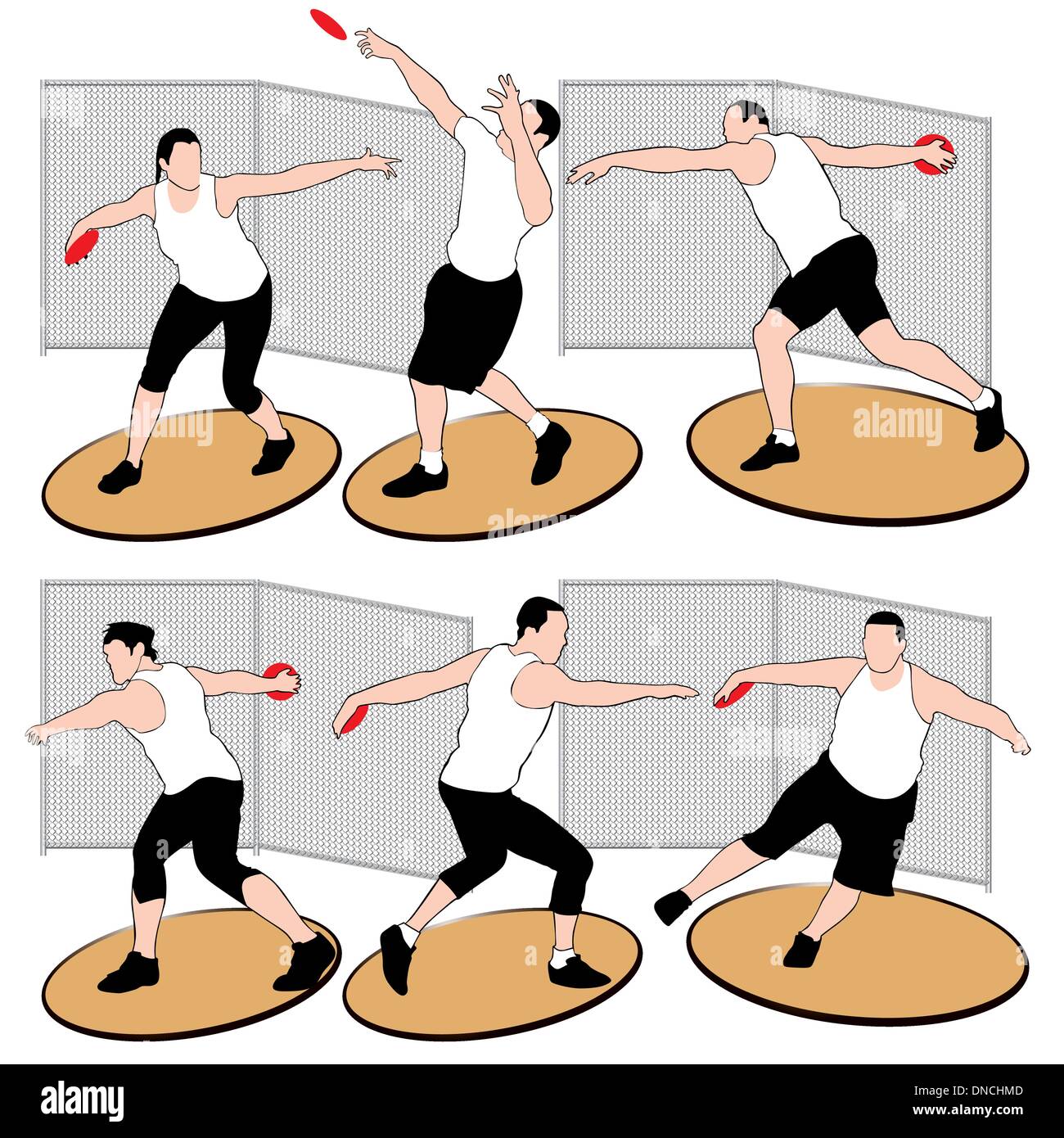 Set di lancio del disco atleti Illustrazione Vettoriale