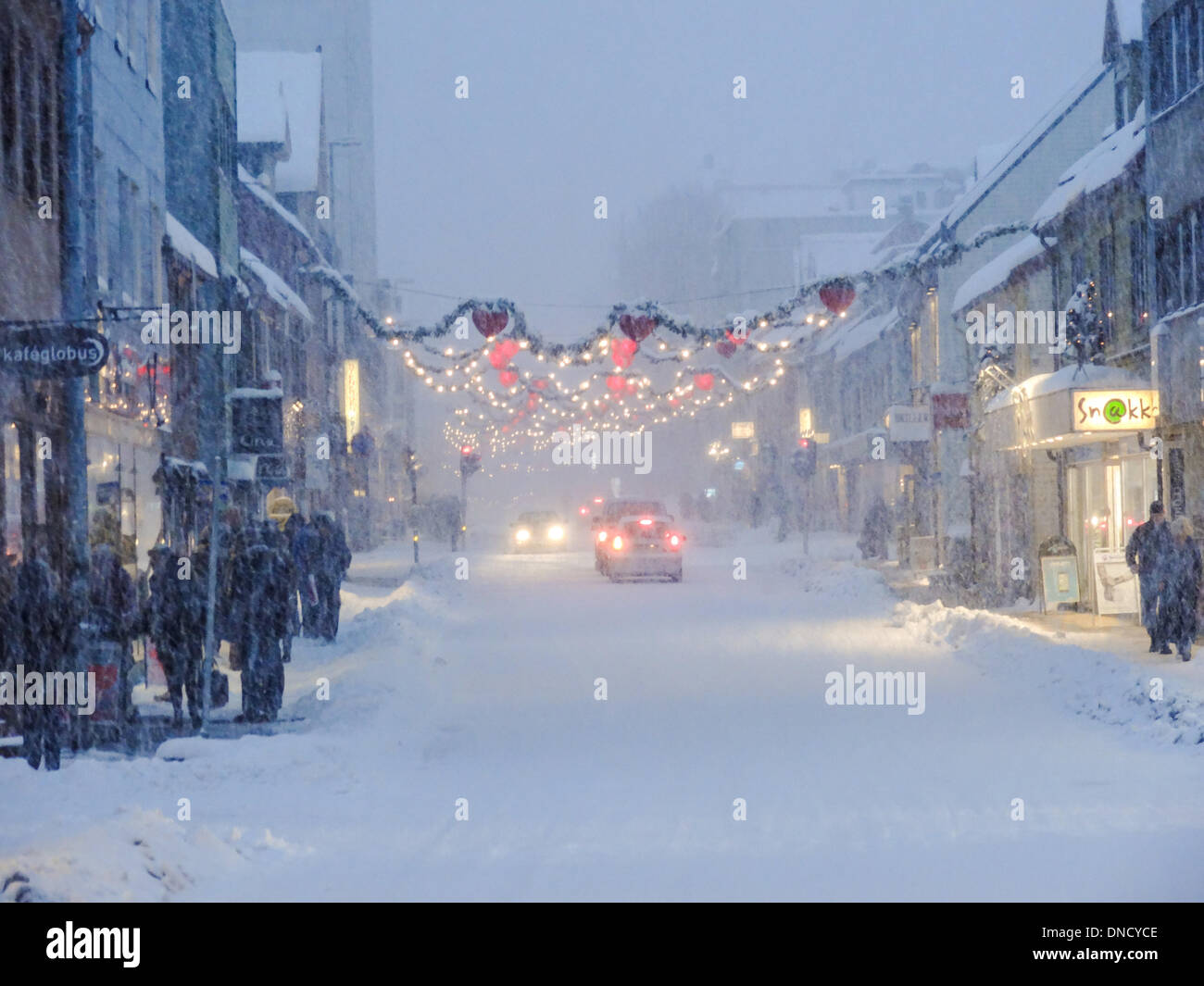 In inverno la neve in Tromso Foto Stock