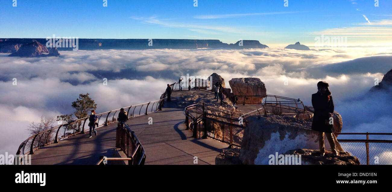Una rara inversione totale copre il Parco Nazionale del Grand Canyon visto da Mather Point sul bordo sud del Novembre 29, 2013 nel Grand Canyon, Arizona. Le inversioni di cloud sono formate attraverso l'interazione dell'aria calda e fredda di masse. Foto Stock