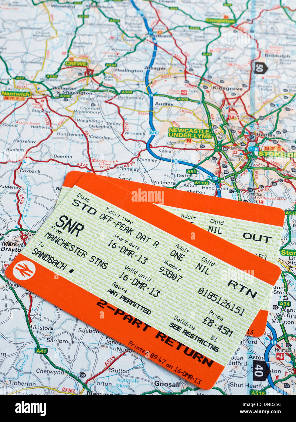La British Rail biglietti sulla mappa REGNO UNITO Foto Stock