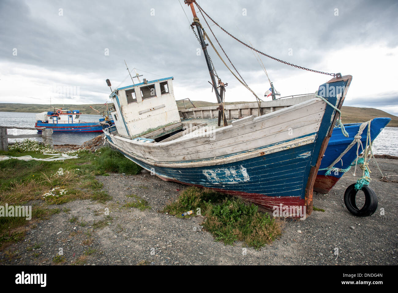 Barca da pesca, stretto di Magellano, Cile, Sud America Foto Stock