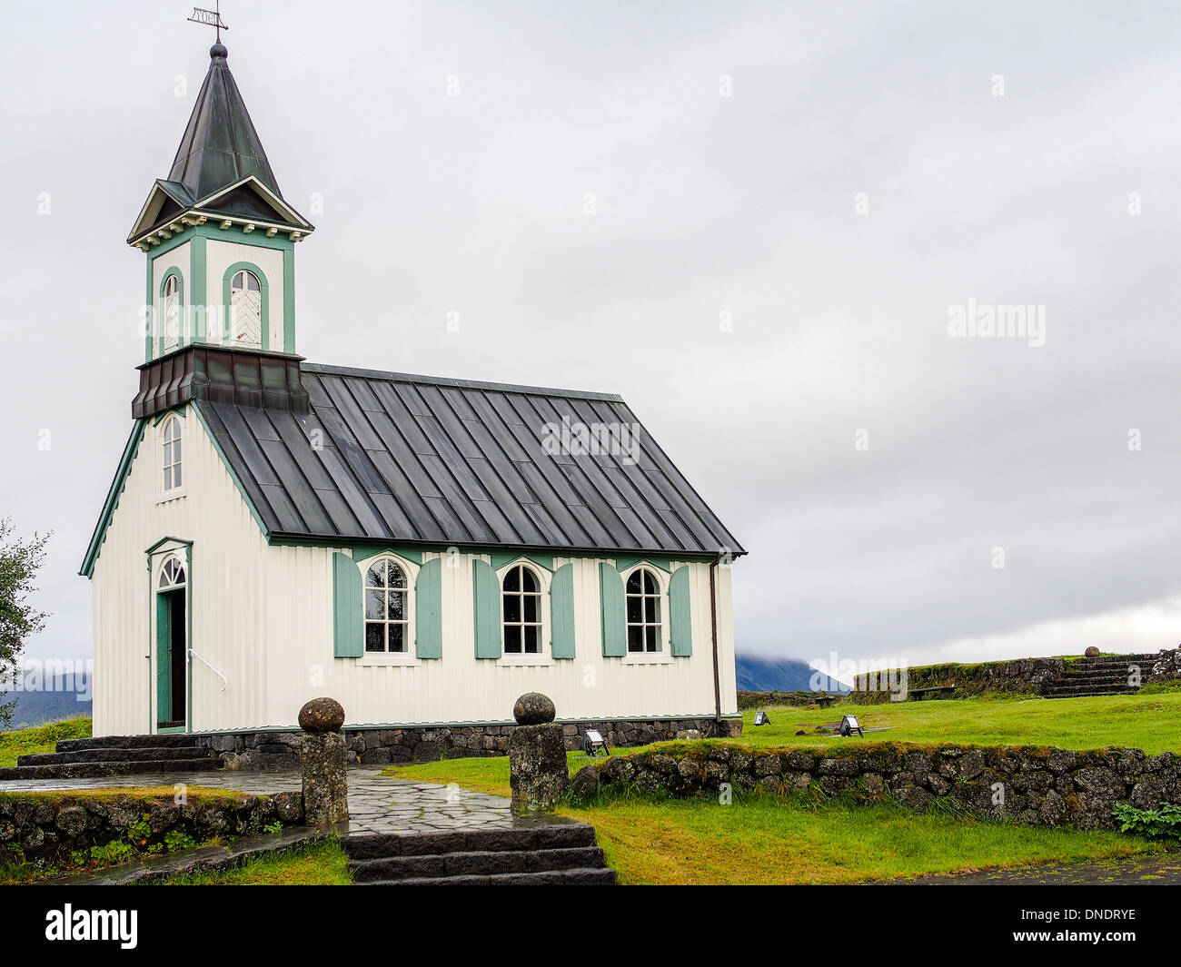 Chiesa bianca a Thingvellir - Islanda Foto Stock