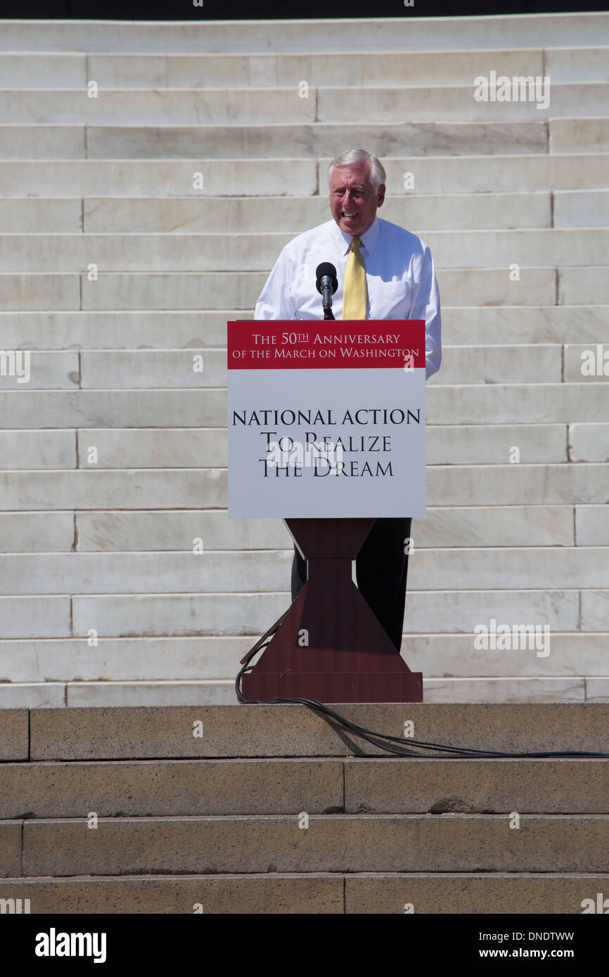 Maryland Congressman Steny Hoyer parla all'azione nazionale per realizzare il sogno di marzo e rally per il cinquantesimo anniversario della marcia su Washington e Martin Luther King Ho un sogno discorso, Agosto 24, 2013, il Lincoln Memorial, Washington D.C. Foto Stock