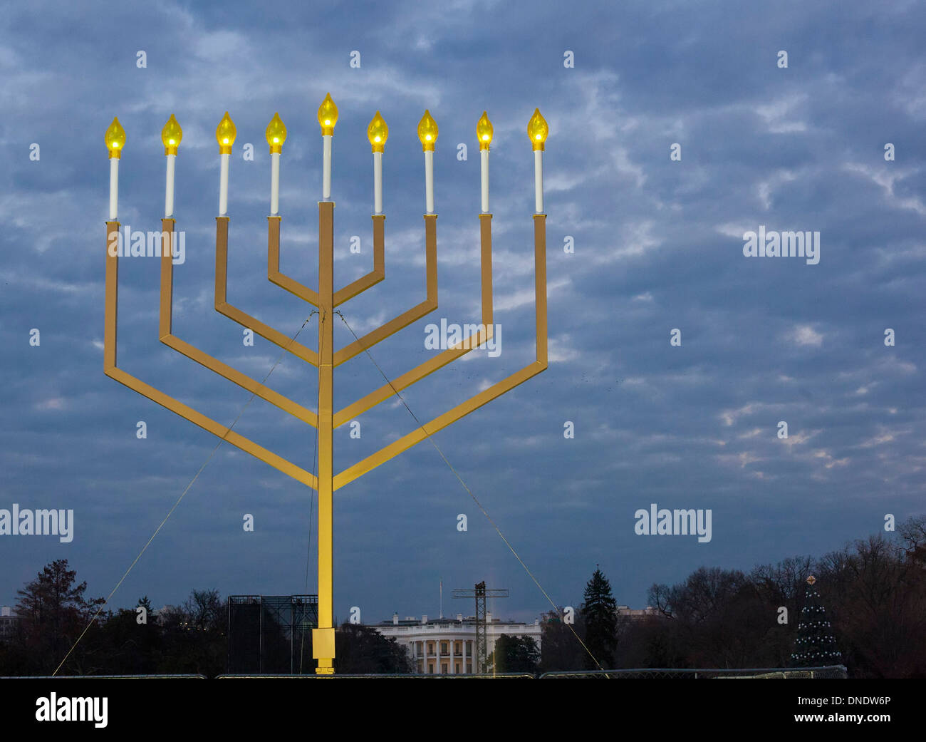Washington, DC - il National Hanukkah Menorah sull'ellisse vicino alla Casa Bianca. Foto Stock