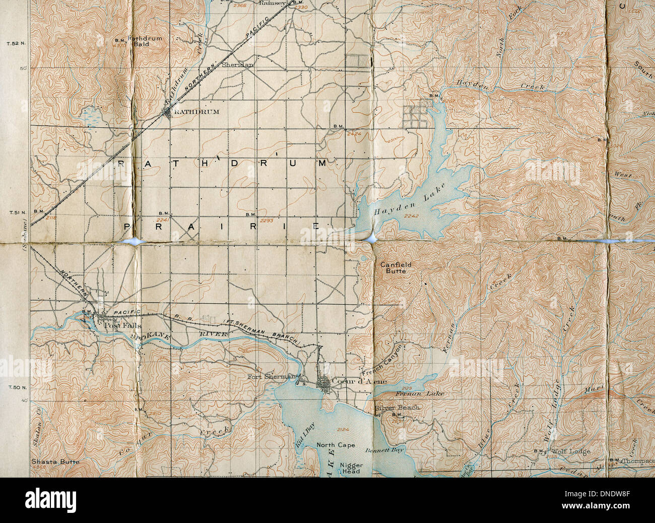 1903 mappa piegata di Rathdrum Prairie, Idaho Foto Stock