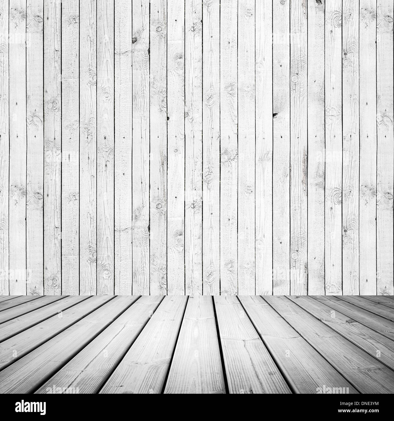 Abstract interno bianco con pavimento in legno e la parete Foto Stock