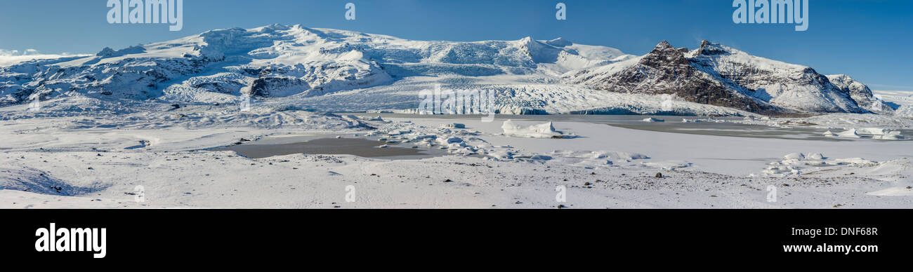 Europa LAGUNA FJALLSARLON ISLANDA MOUNT ORAEFAJOKULL PUBBLICAZIONI DI VIAGGIO ghiacciaio Vatnajokull Foto Stock