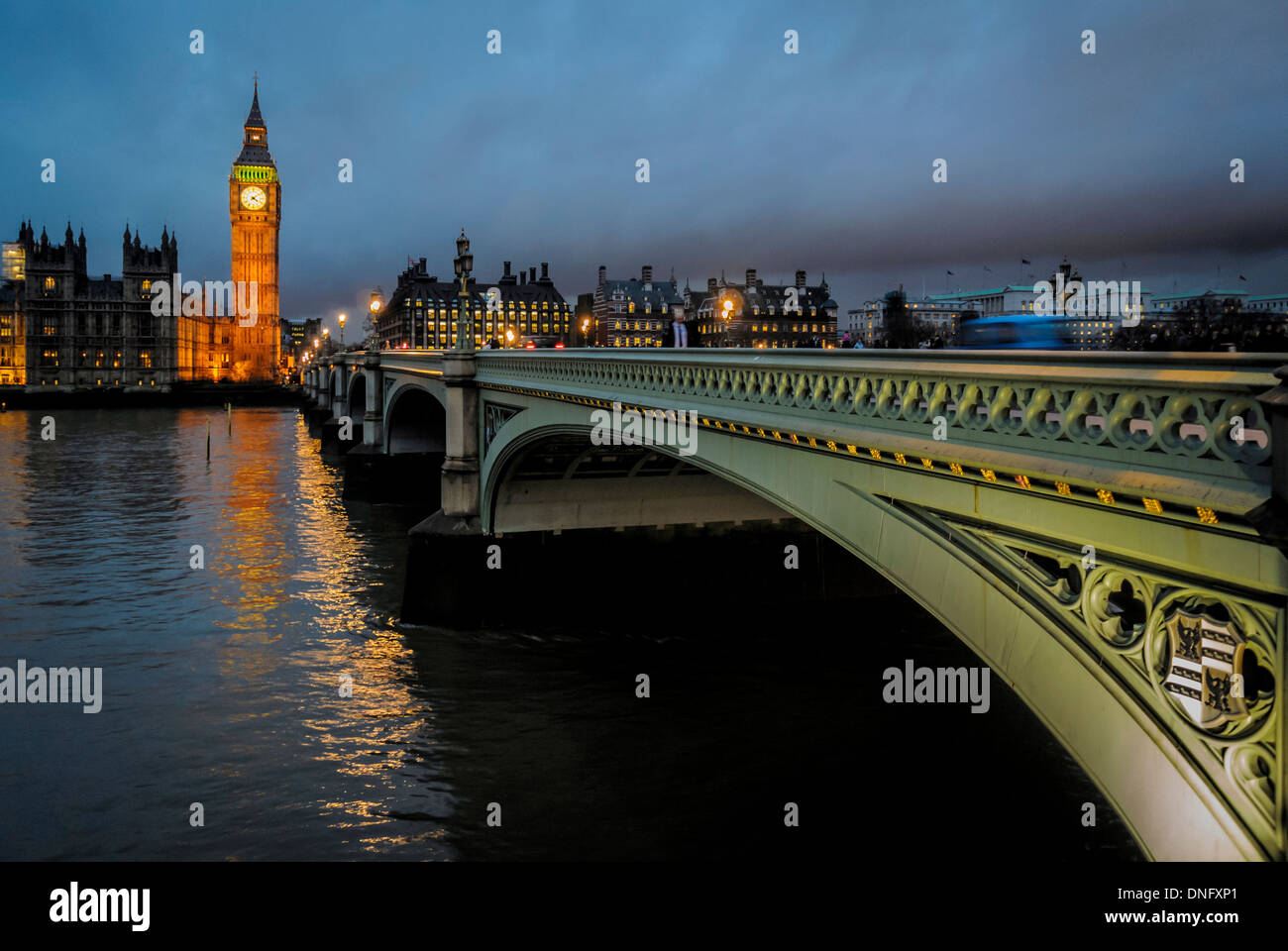 Big ben e Parlamento al crepuscolo. Westminster, Londra. Foto Stock