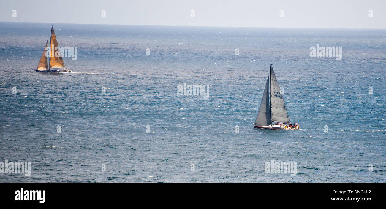 Gara a Hobart in Tasmania Portsea da Melbourne in Australia. Racing al di fuori della testa lungo il Bass Strait a Hobart ora inizio Foto Stock