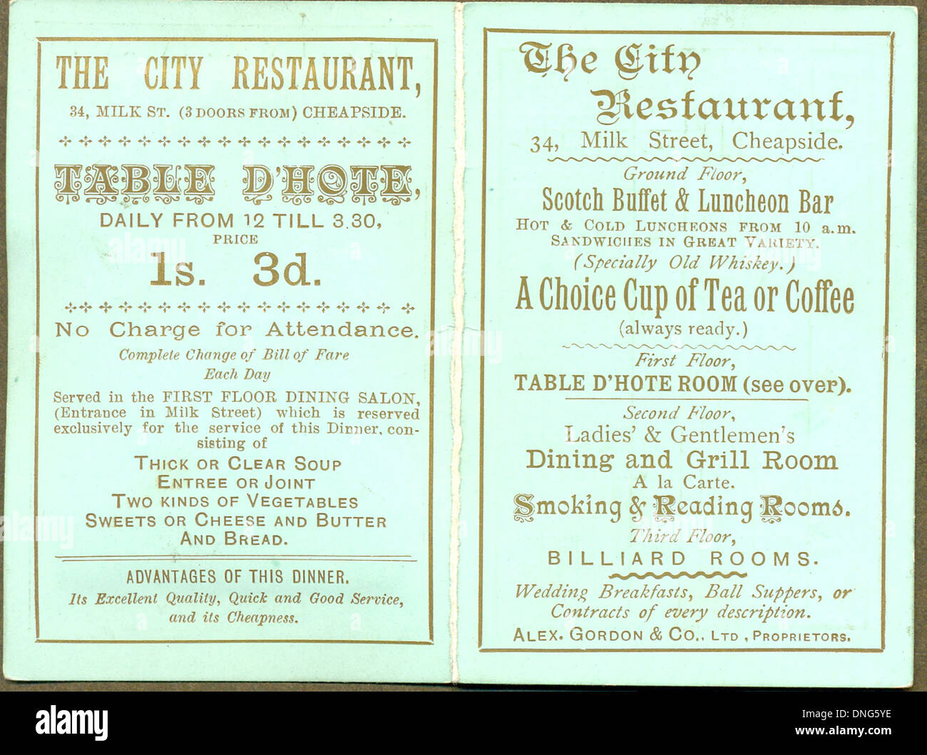 Pubblicità vittoriano calendario per il ristorante City, Cheapside. Foto Stock