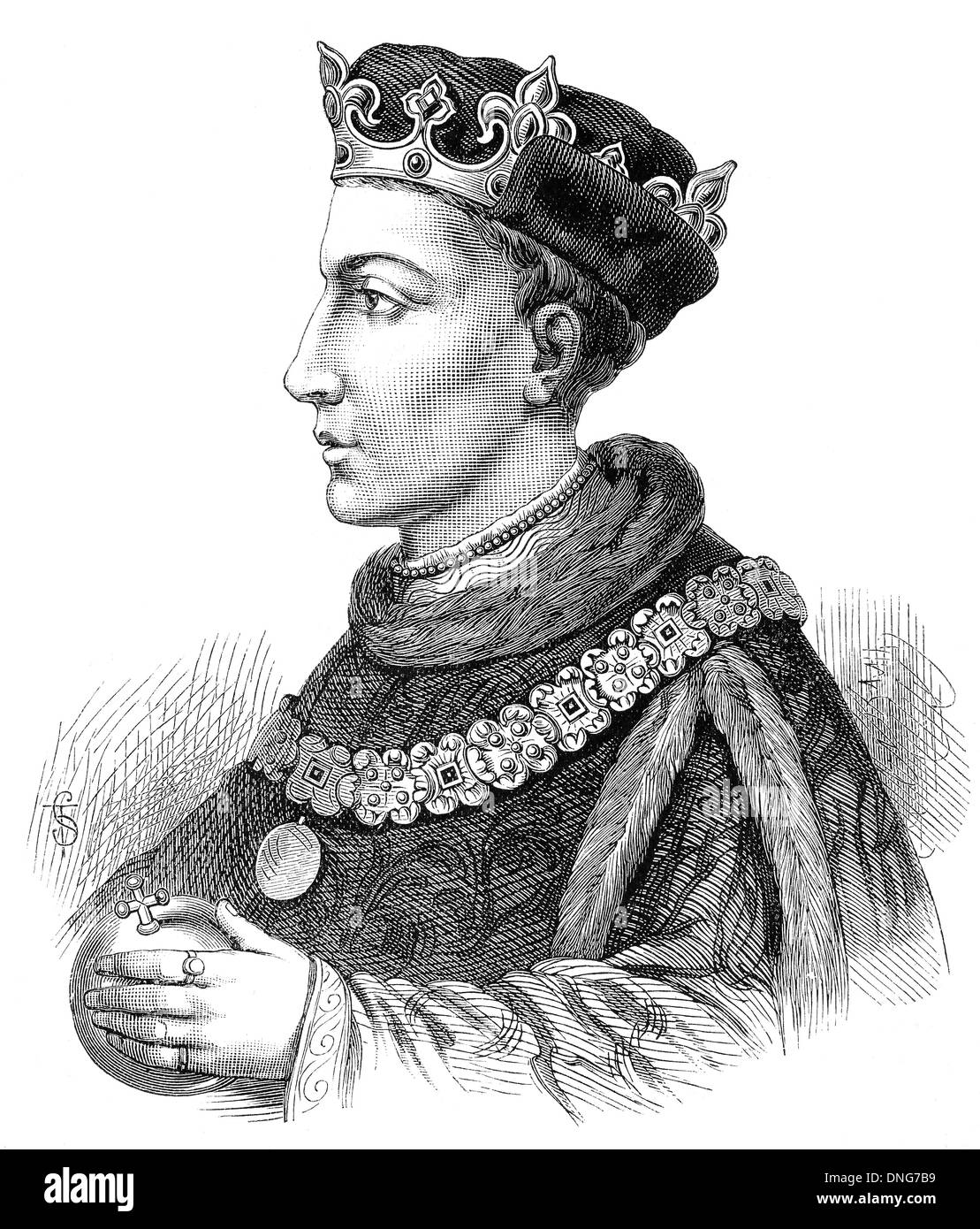 Enrico V o di Harry di Lancaster, 1386 - 1422, re d'Inghilterra dal 1413 al 1422, Heinrich v.r, 1386 - 1422, König von Inghilterra Foto Stock