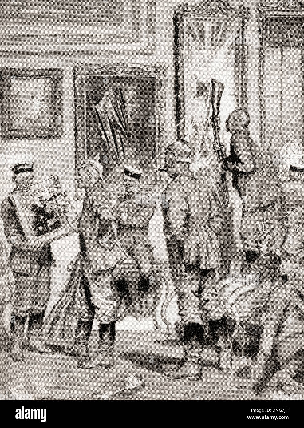 I soldati tedeschi a distruggere un chateau francese e il furto di inestimabili opere d'arte durante la prima guerra mondiale. Foto Stock