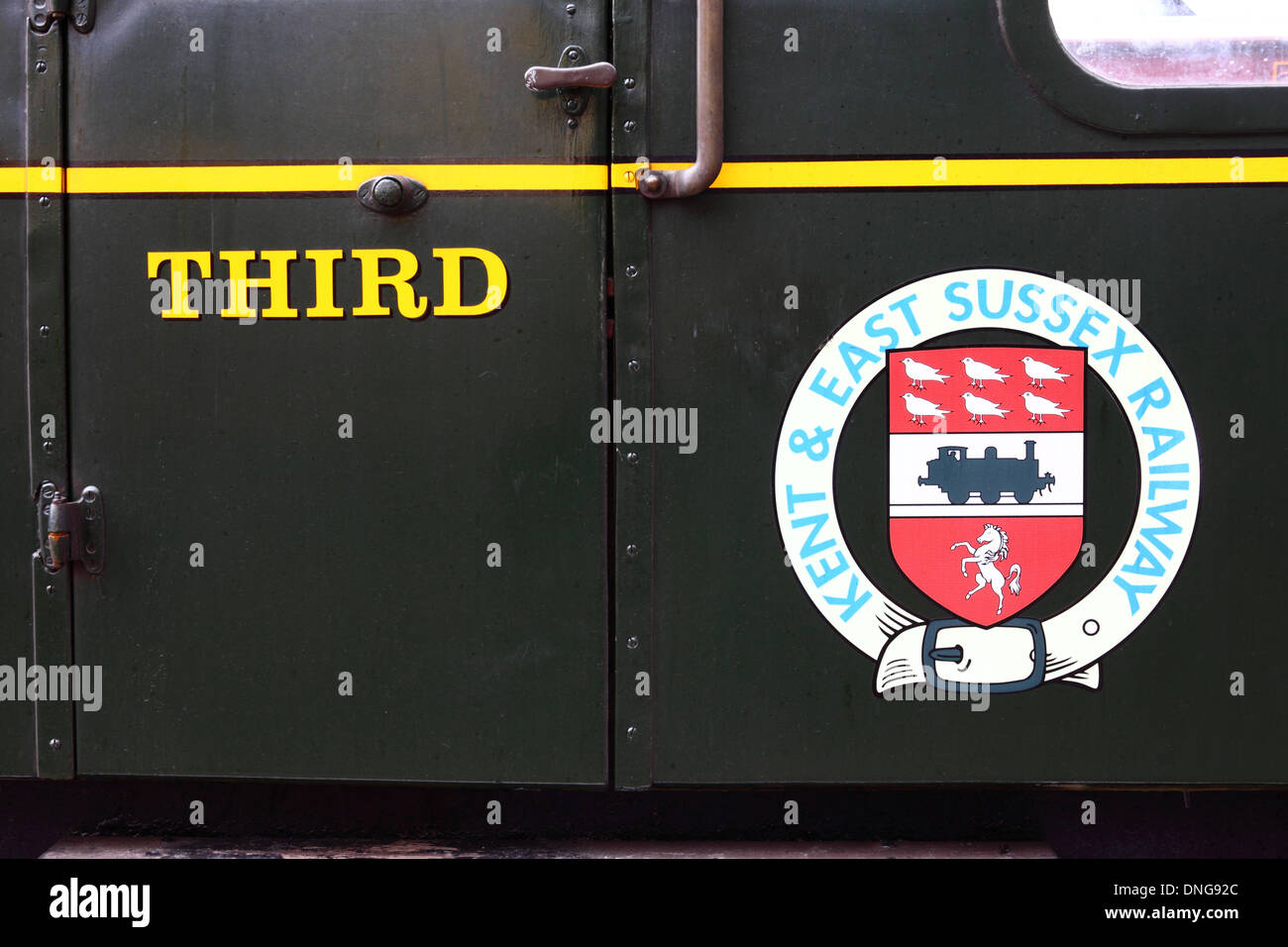 Kent & East Sussex Railway protezione sul lato della terza classe pullman, Tenterden , Kent , Inghilterra Foto Stock