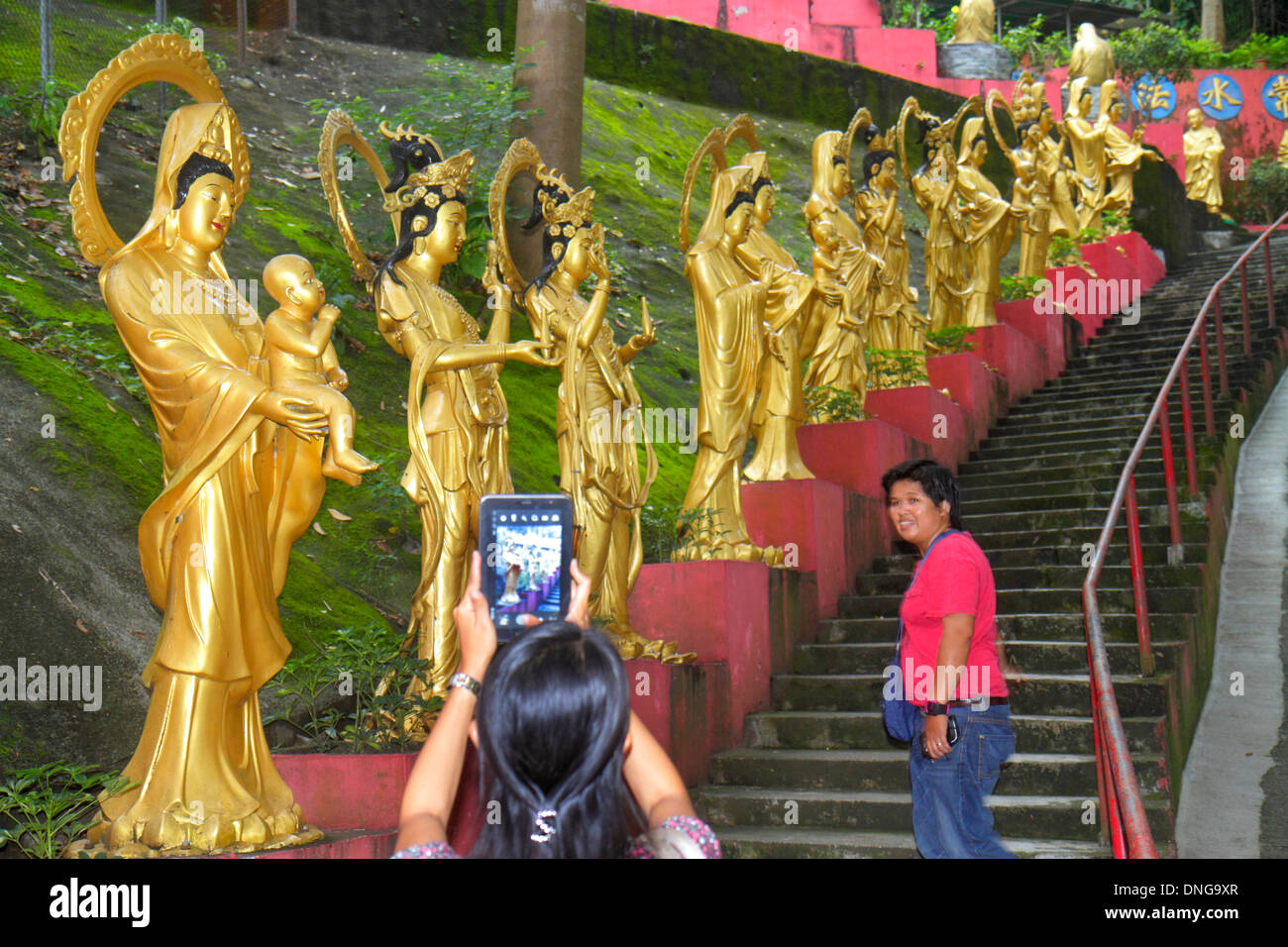 Hong Kong Cina,Hong Kong,Hong Kong,Asia,Cinese,Orientale,nuovi territori,Sha Tin,diecimila Monastero di 10,000 Buddha,Golden,path,statue,Buddha,Buddismo,Asiatico Foto Stock