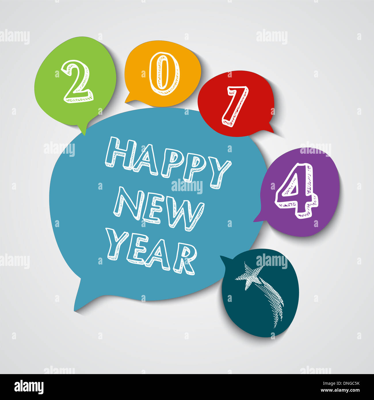 Felice anno nuovo 2014 social media colori bolla greeting card illustrazione. EPS10 file vettoriali con strati di trasparenza. Foto Stock