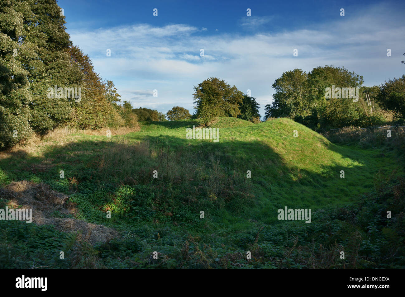 Resti di un Norman Motte a Chiesa Norton, Pagham Harbour, West Sussex, Regno Unito Foto Stock