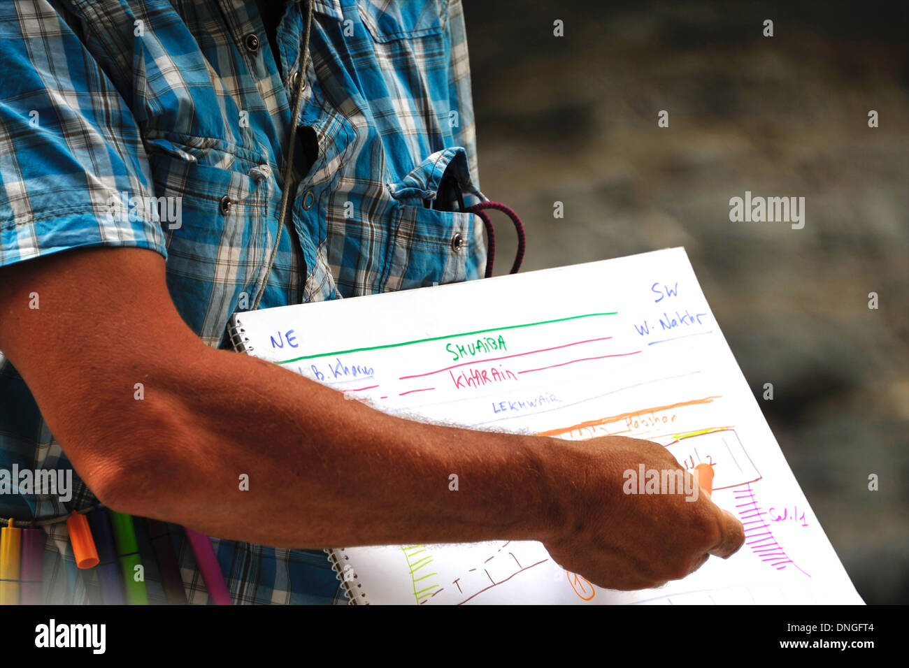 Geologo nel campo (oman montagne). Foto Stock