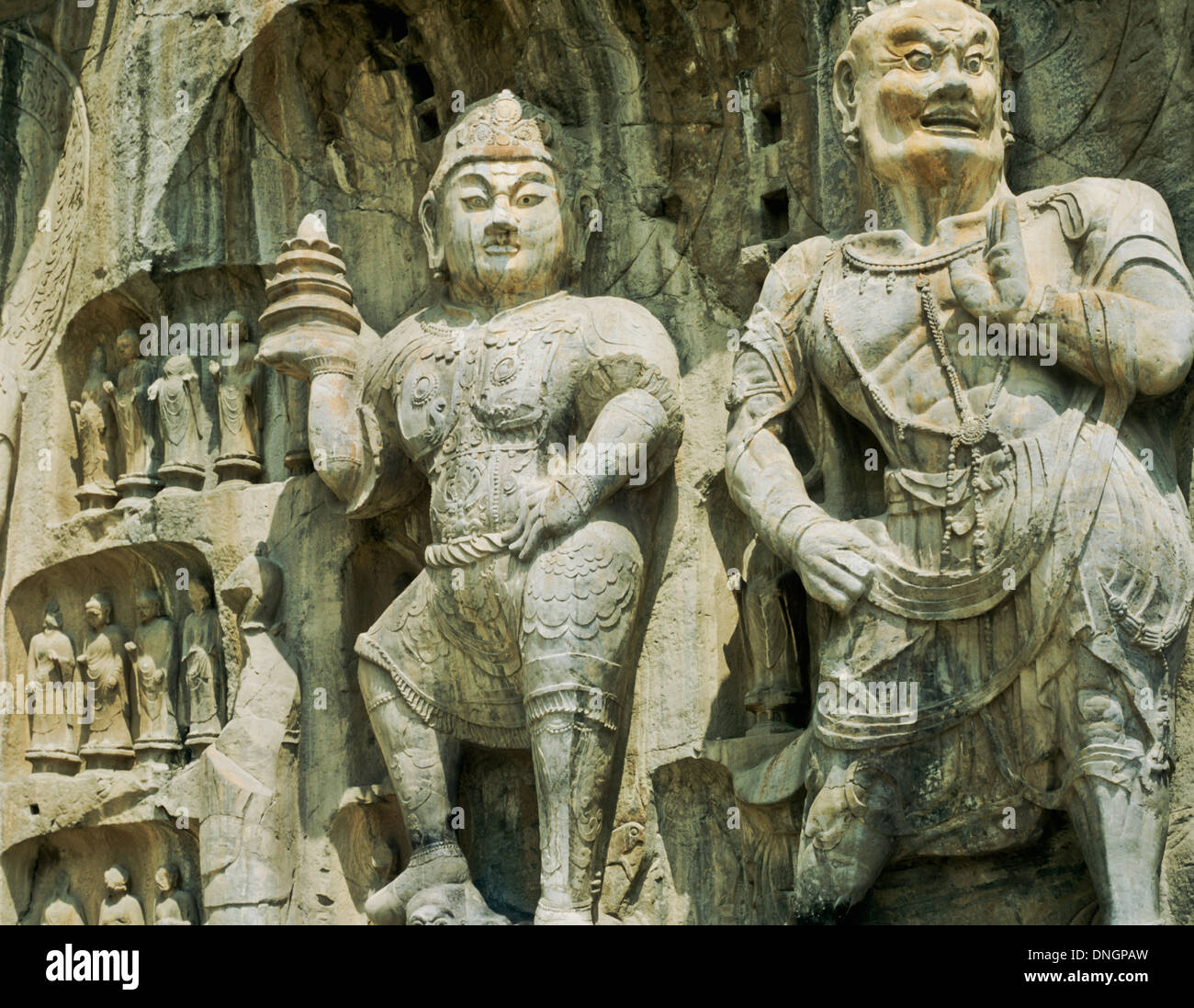 Dettaglio del le Grotte di Longmen, Luoyang, Henan, Cina Foto Stock