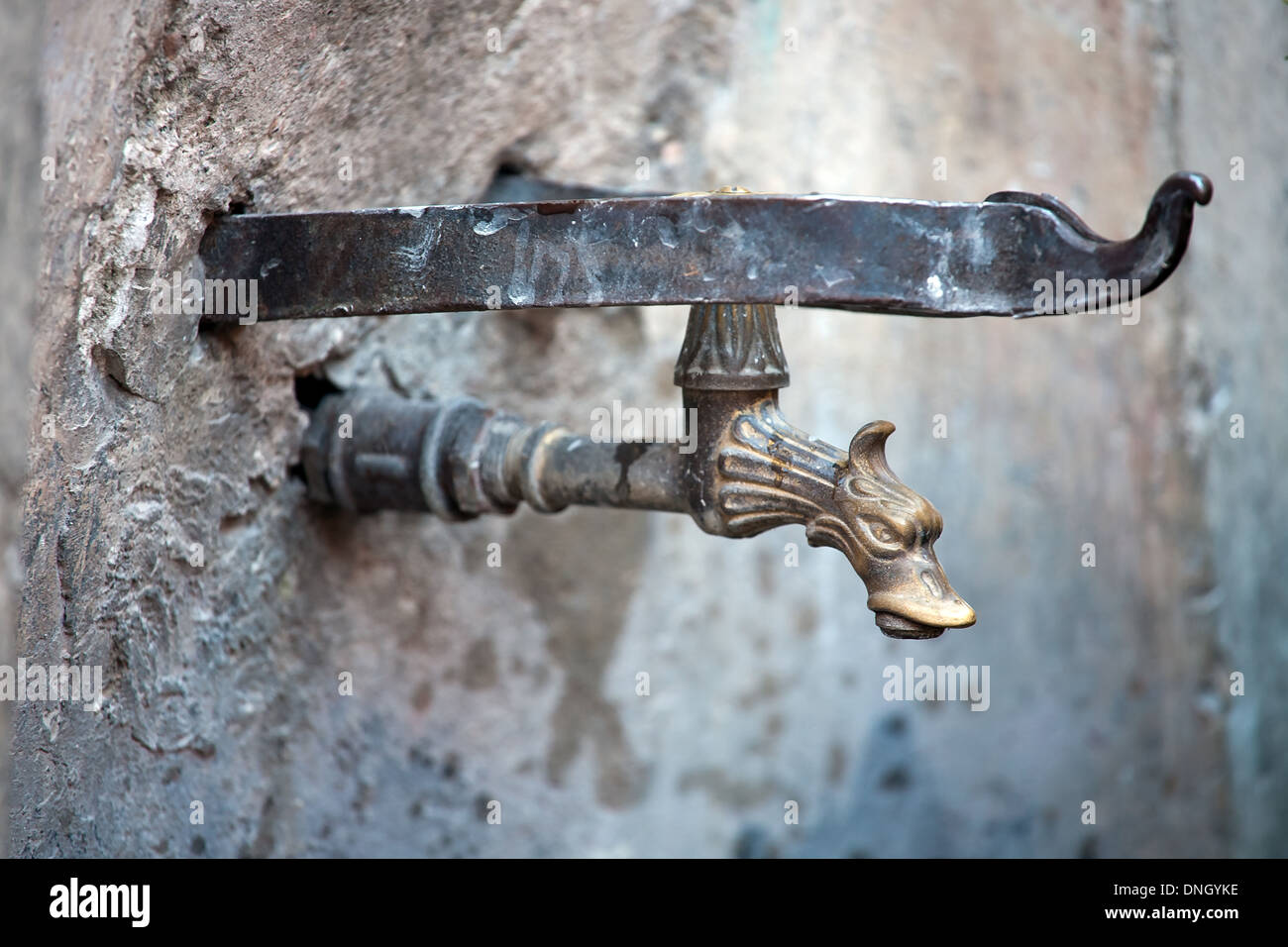 Rame antico pompa acqua nella testa di drago forma Foto Stock