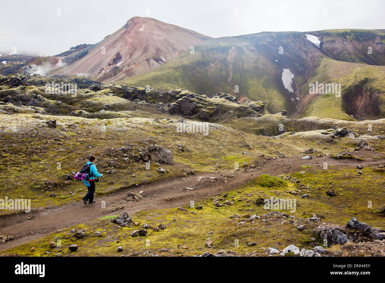 Escursioni a LANDMANNALAUGAR, vulcaniche e zona geotermica di cui il nome significa letteralmente "bagni caldi del popolo della terra', Regione degli Altipiani, sud dell'Islanda, EUROPA Foto Stock