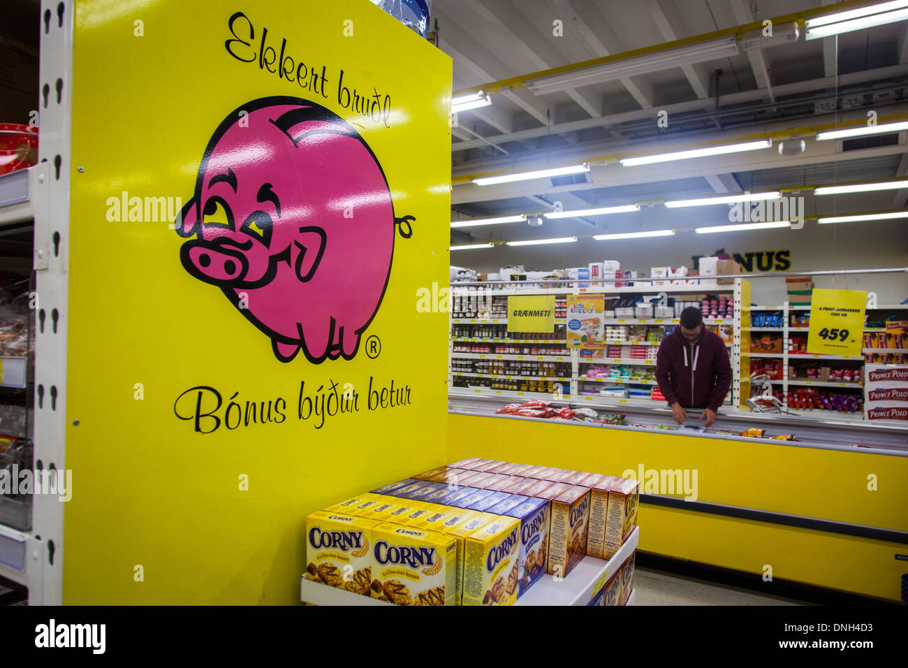 Supermercato DISCOUNT BONUS, Reykjavik, capitale dell Islanda sud dell'Islanda, EUROPA Foto Stock