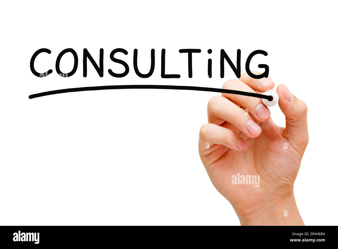 La scrittura a mano la consultazione con il pennarello nero su trasparente scheda di pulizia. Foto Stock