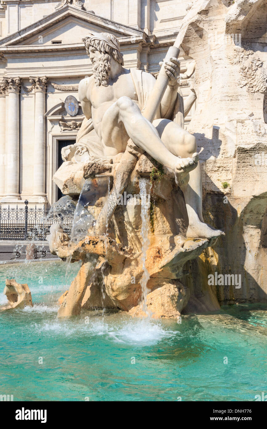 Roma, Fontana del Moro (Moor Fontana) su Piazza Navona, Italia Foto Stock