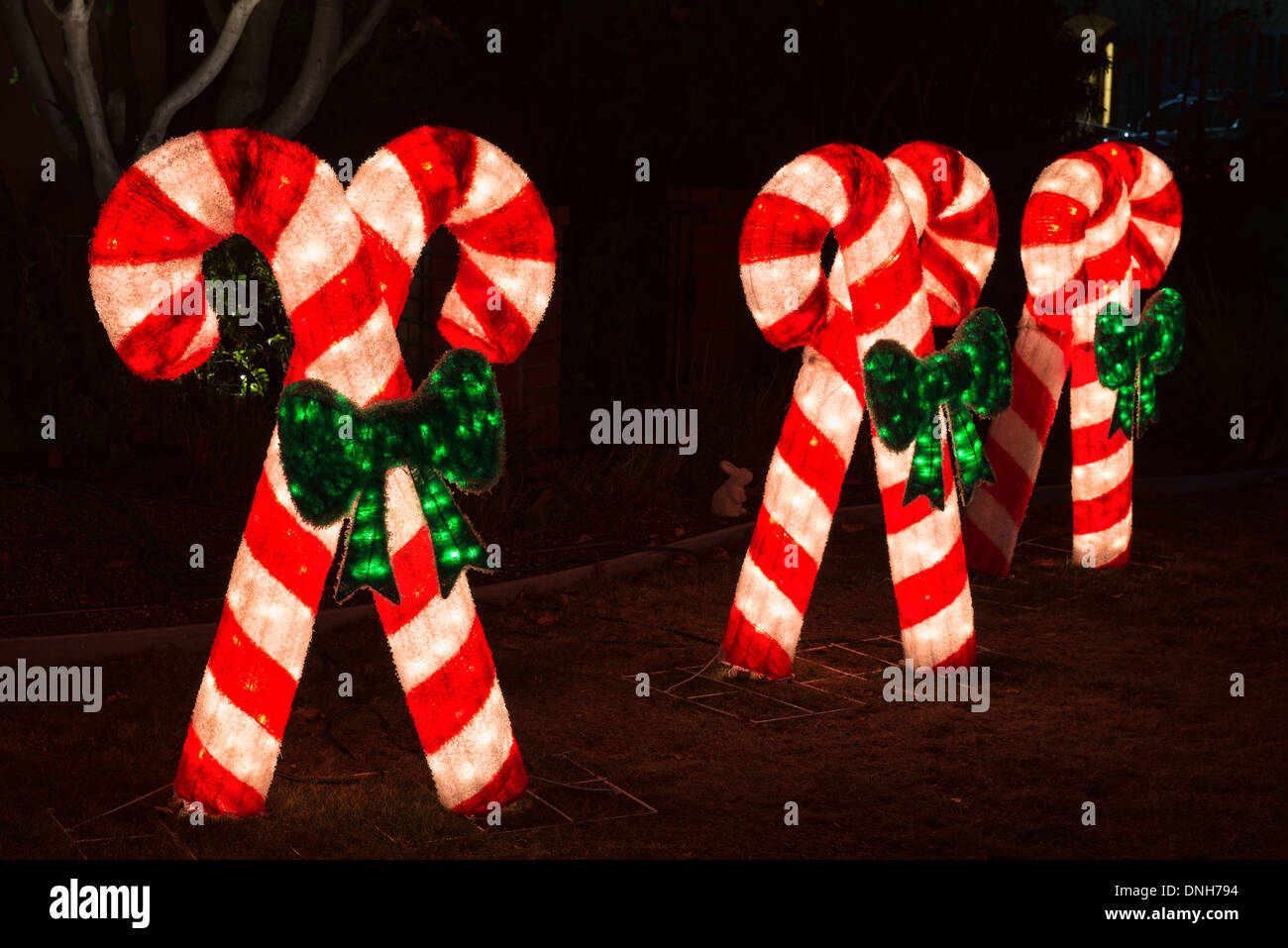 Candy Cane natale luce display Foto Stock