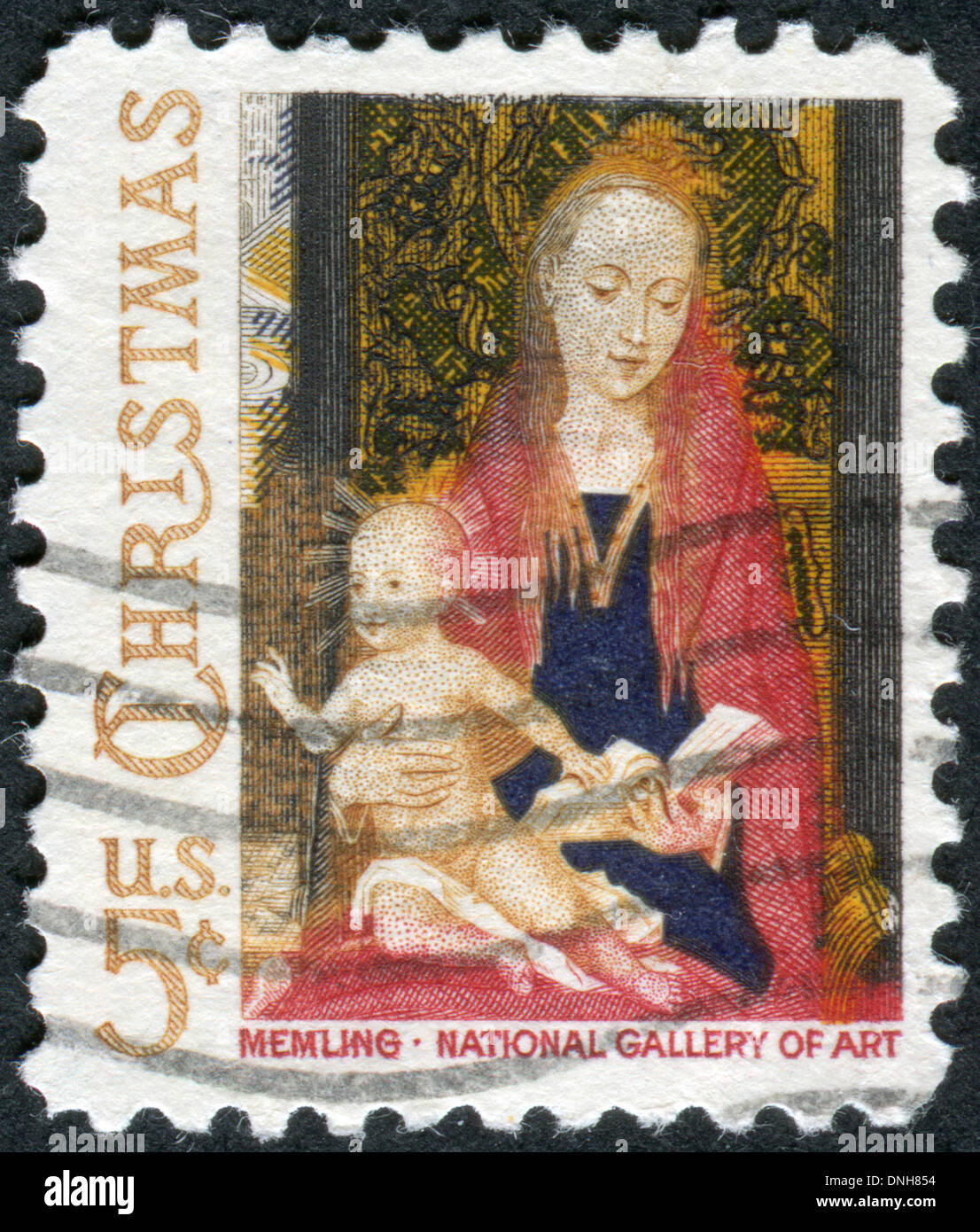 Mostra una foto della Galleria Nazionale di Arte, "Madonna con Bambino e angeli' dall'artista fiammingo Hans Memling Foto Stock