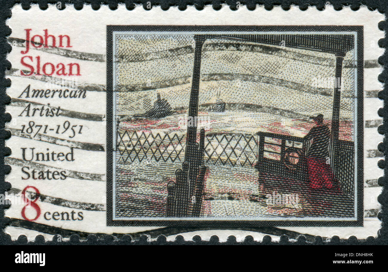 Stati Uniti - circa 1971: francobollo Stampato negli USA, mostra una foto di 'la scia del traghetto" di John Sloan, circa 1971 Foto Stock