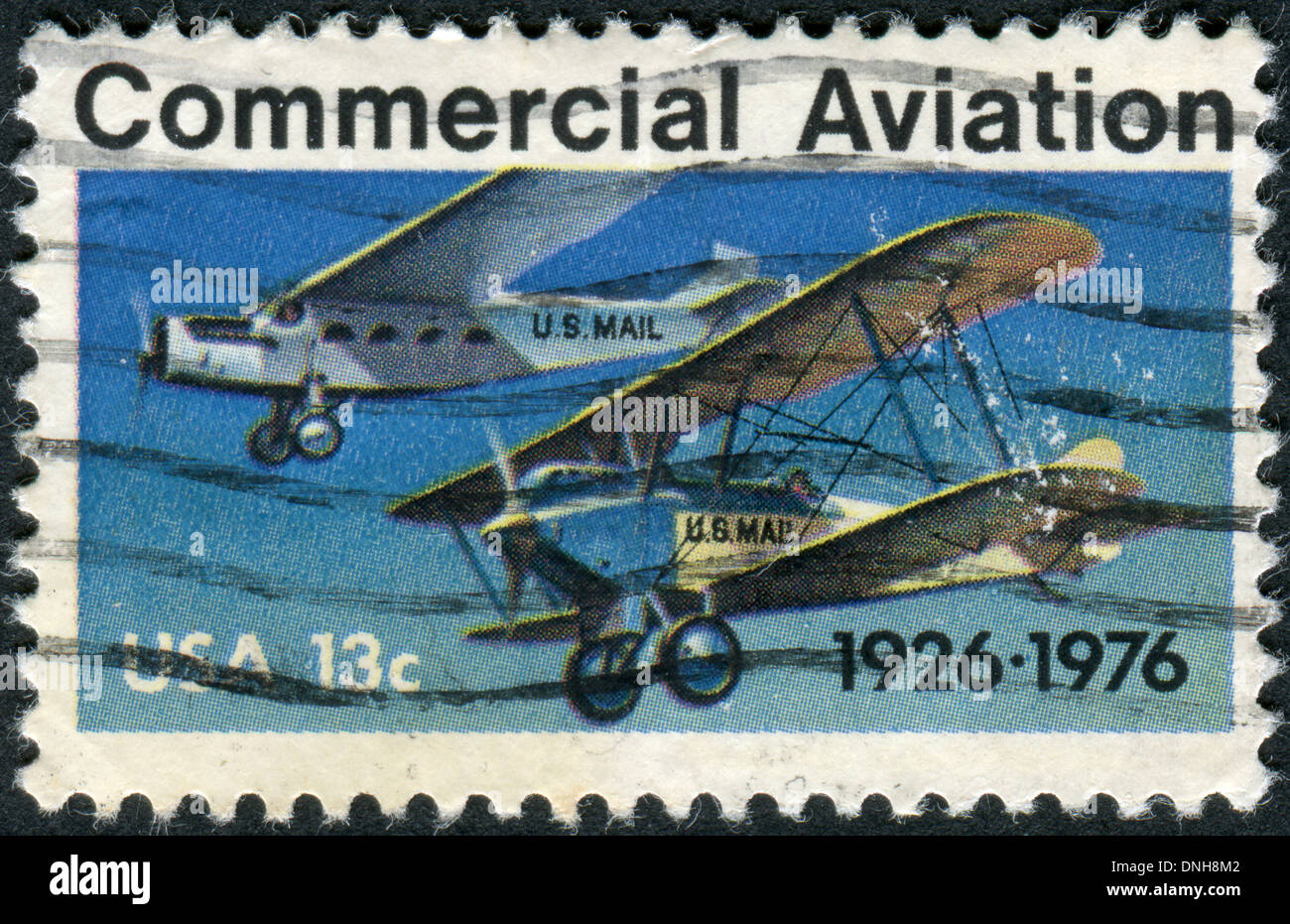 Dedicato al cinquantesimo anniversario del primo contratto di posta aerea voli, mostra Ford-Pullman monoplan e Laird inghiottire un biplano Foto Stock