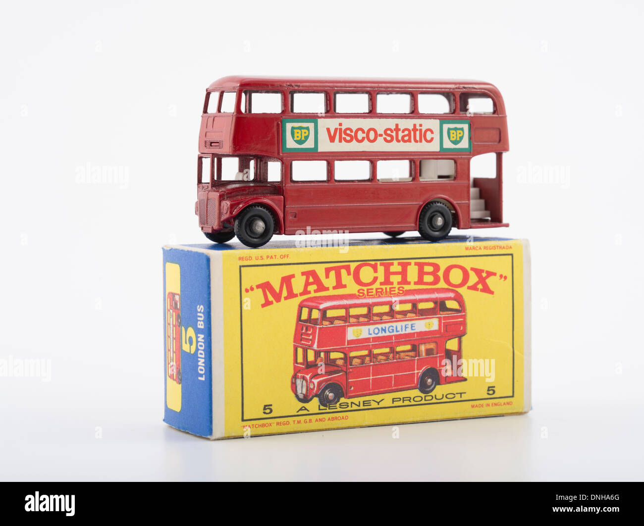 Matchbox Die-cast Toy Cars - #5 Routemaster bus rosso a due piani prodotte dai prodotti Lesney Regno Unito dal 1953 in poi. Foto Stock