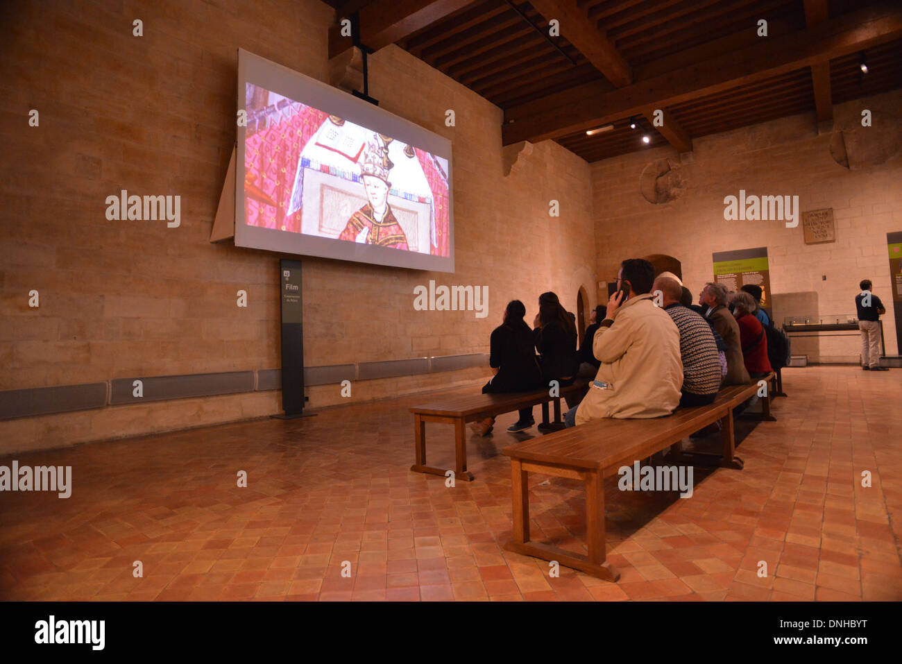 Lo schermo e i visitatori nel palazzo dei papi di Avignone, Vaucluse (84), Francia Foto Stock