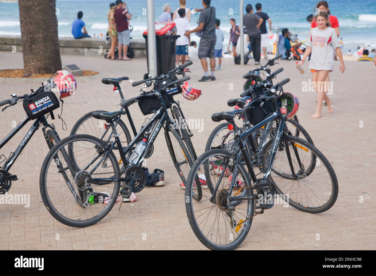 Tour in bicicletta sono comuni intorno a Manly Beach,sydney Foto Stock