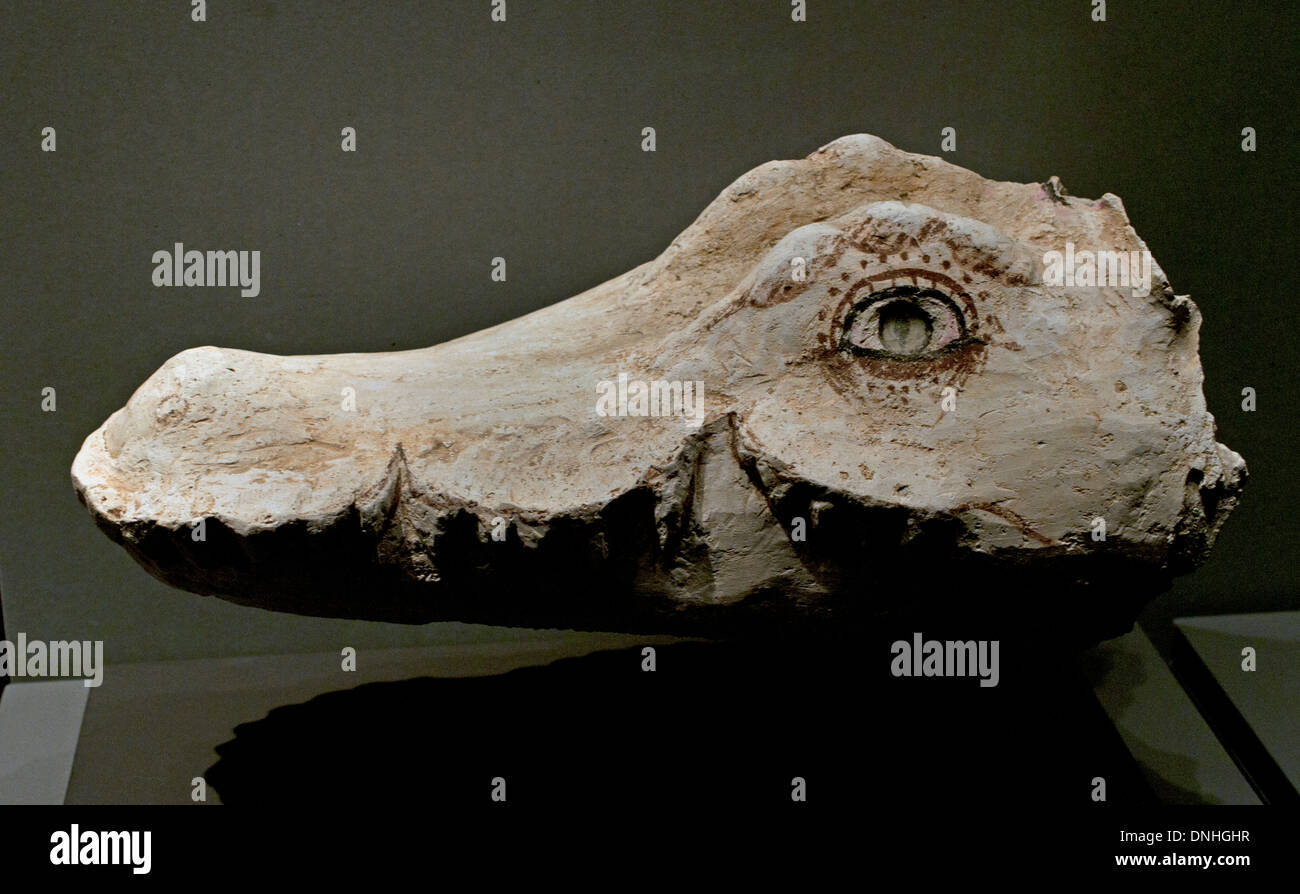 Mummia maschera per un coccodrillo con tracce della mummia di incarti nel lato 100-200 d.c. egiziano Egitto Foto Stock