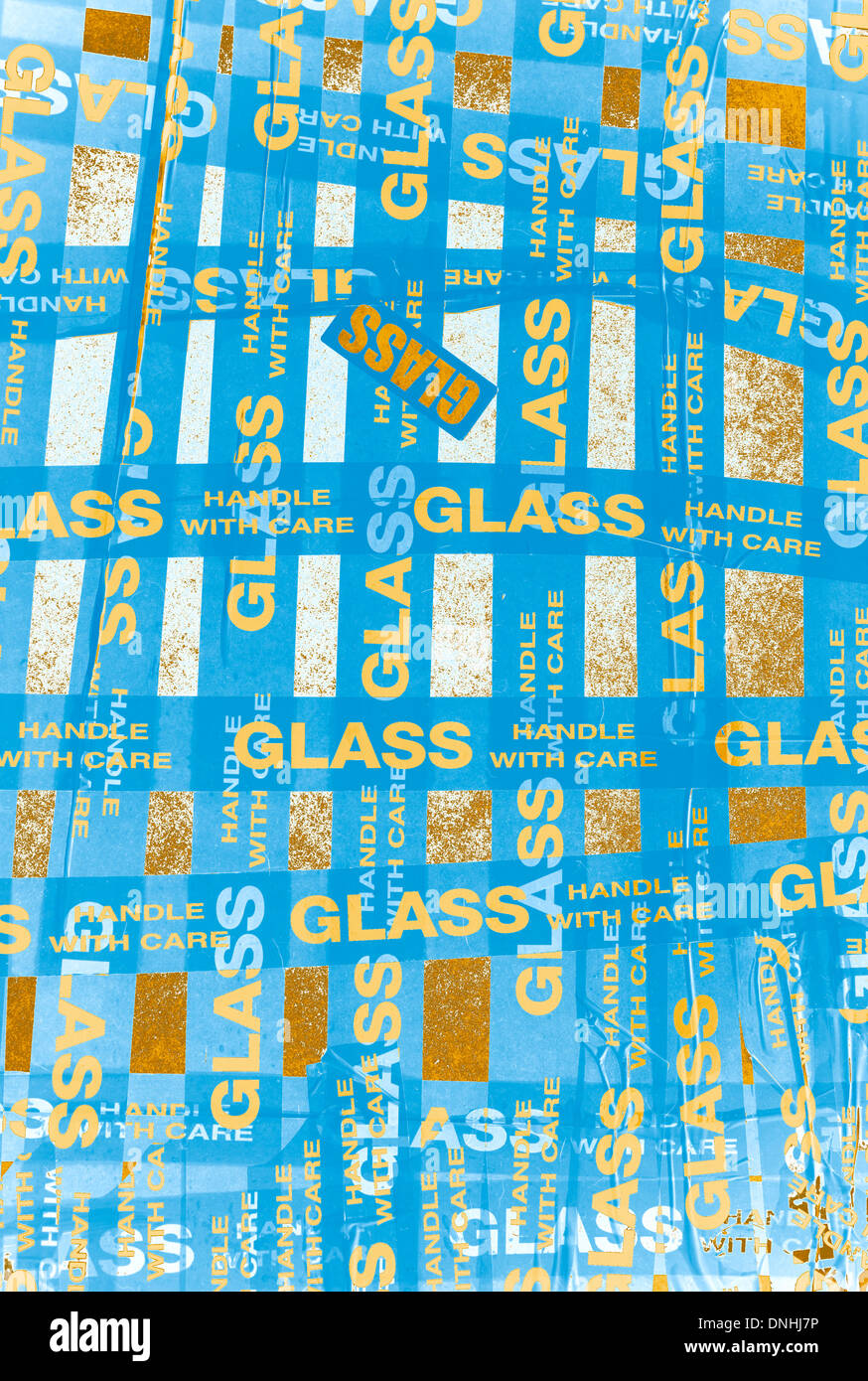 " Vetro maneggiare con cura' il nastro avvolto intorno a una fragile pacco. Foto Stock