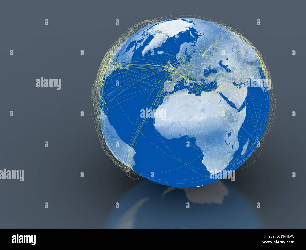 Europa sul pianeta Terra con collegamenti tra le città e i continenti che rappresenta a livello mondiale delle reti delle compagnie aeree. Gli elementi di questa immagine fornita dalla NASA Foto Stock