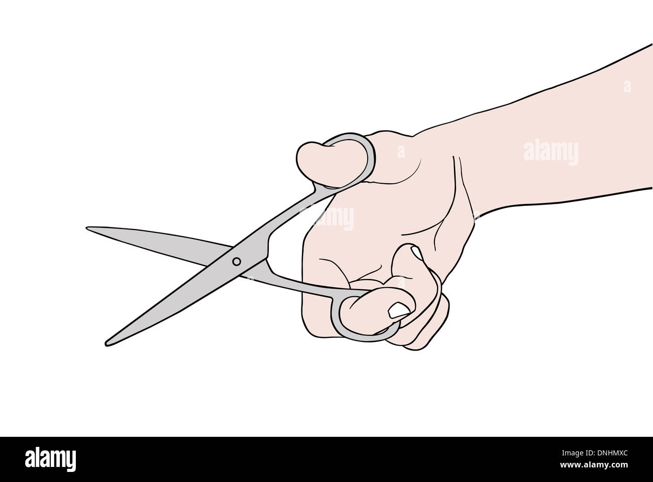 Illustrazione di una mano con le forbici isolato Foto Stock