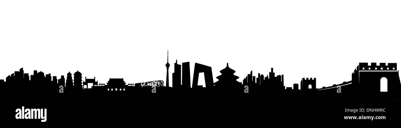 La città di Pechino Skyline silhouette nera illustrazioni vettoriali Foto Stock