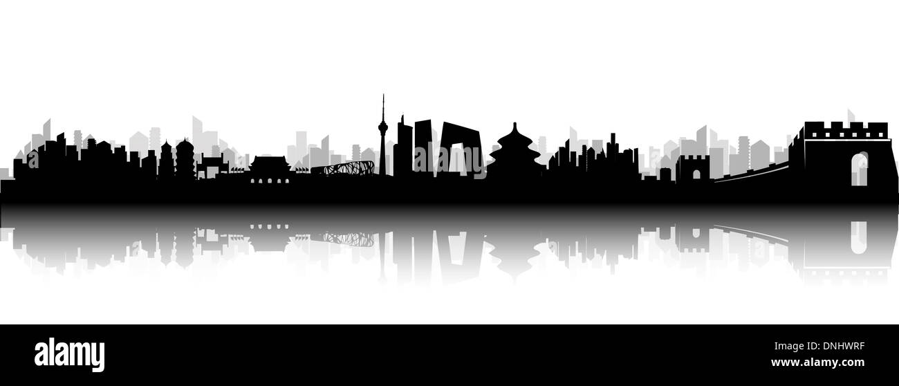 Pechino skyline della città in bianco e nero Silhouette vettoriali Foto Stock