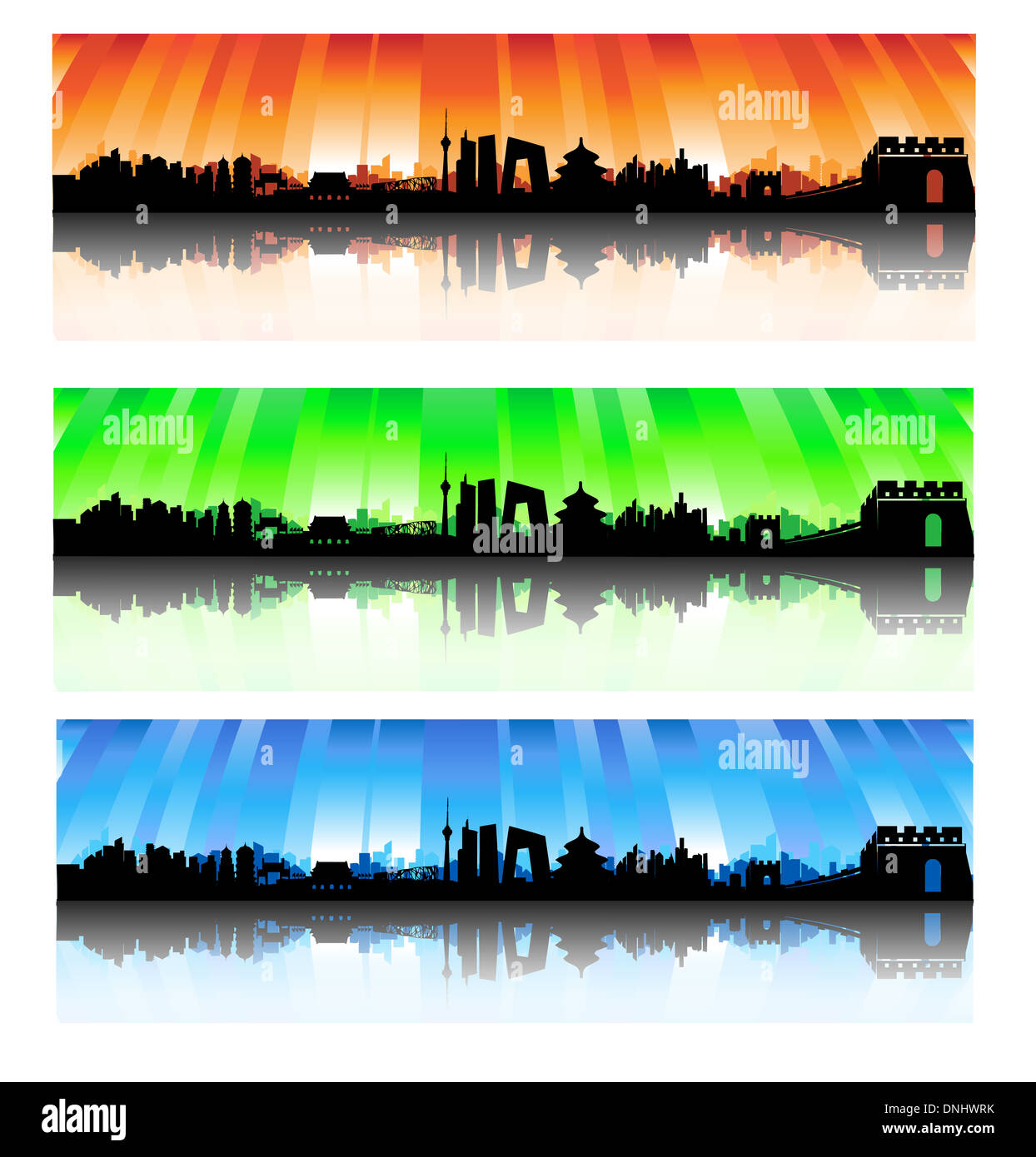 Pechino skyline della città colorata Silhouette vettoriali Foto Stock