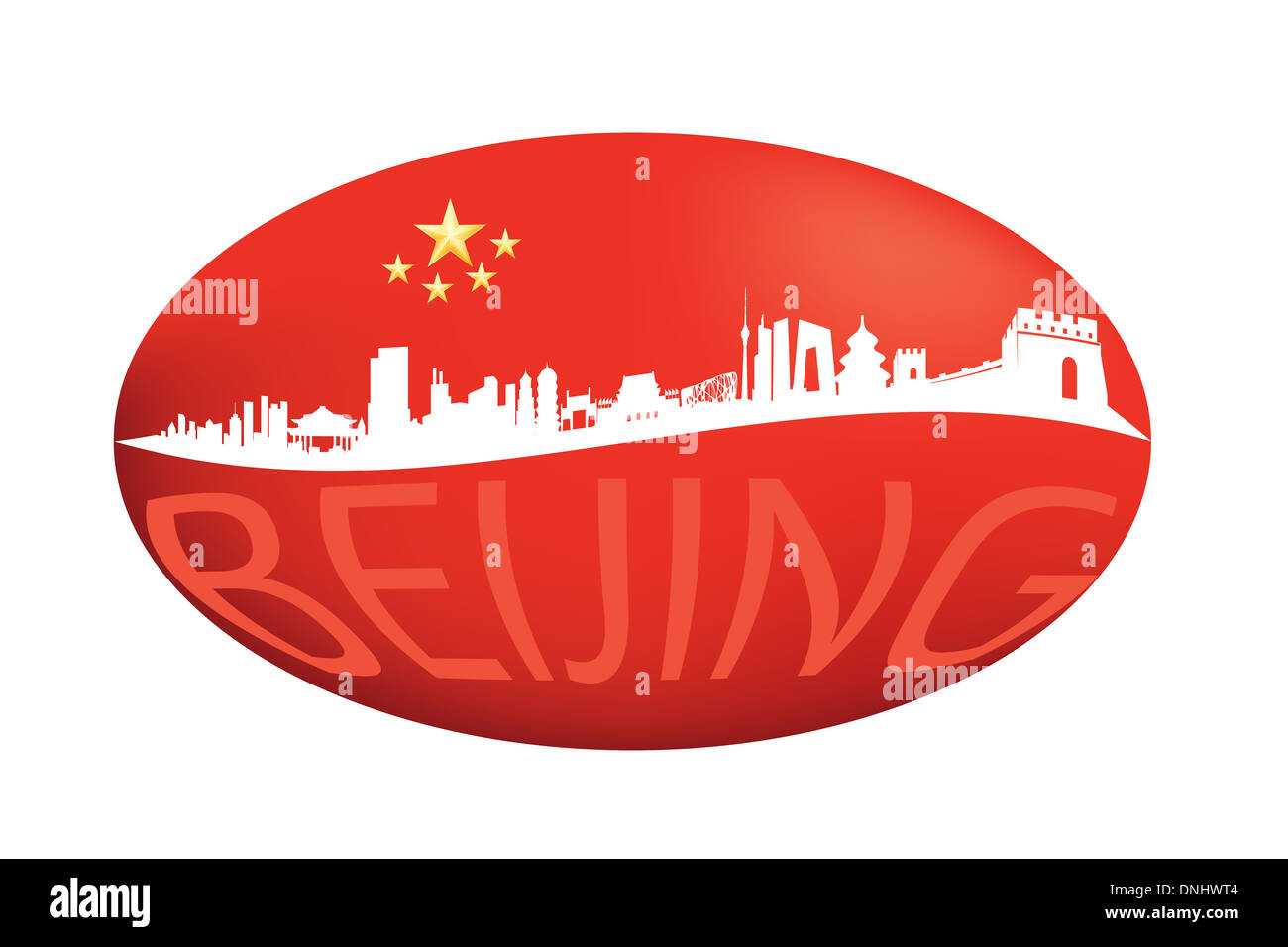 Forma ovale Pechino skyline della città Bianca Silhouette ondulata illustrazioni vettoriali Foto Stock